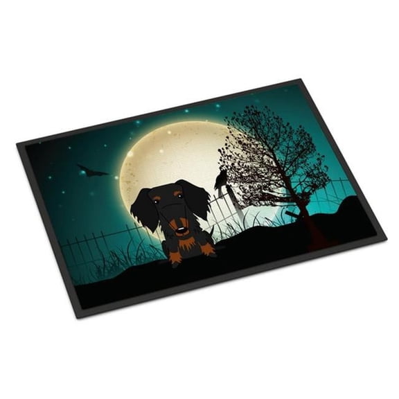 Halloween Scary Wire Haired Dachshund Black Tan Indoor or Outdoor Mat, 24 x 0.25 x 36 in.