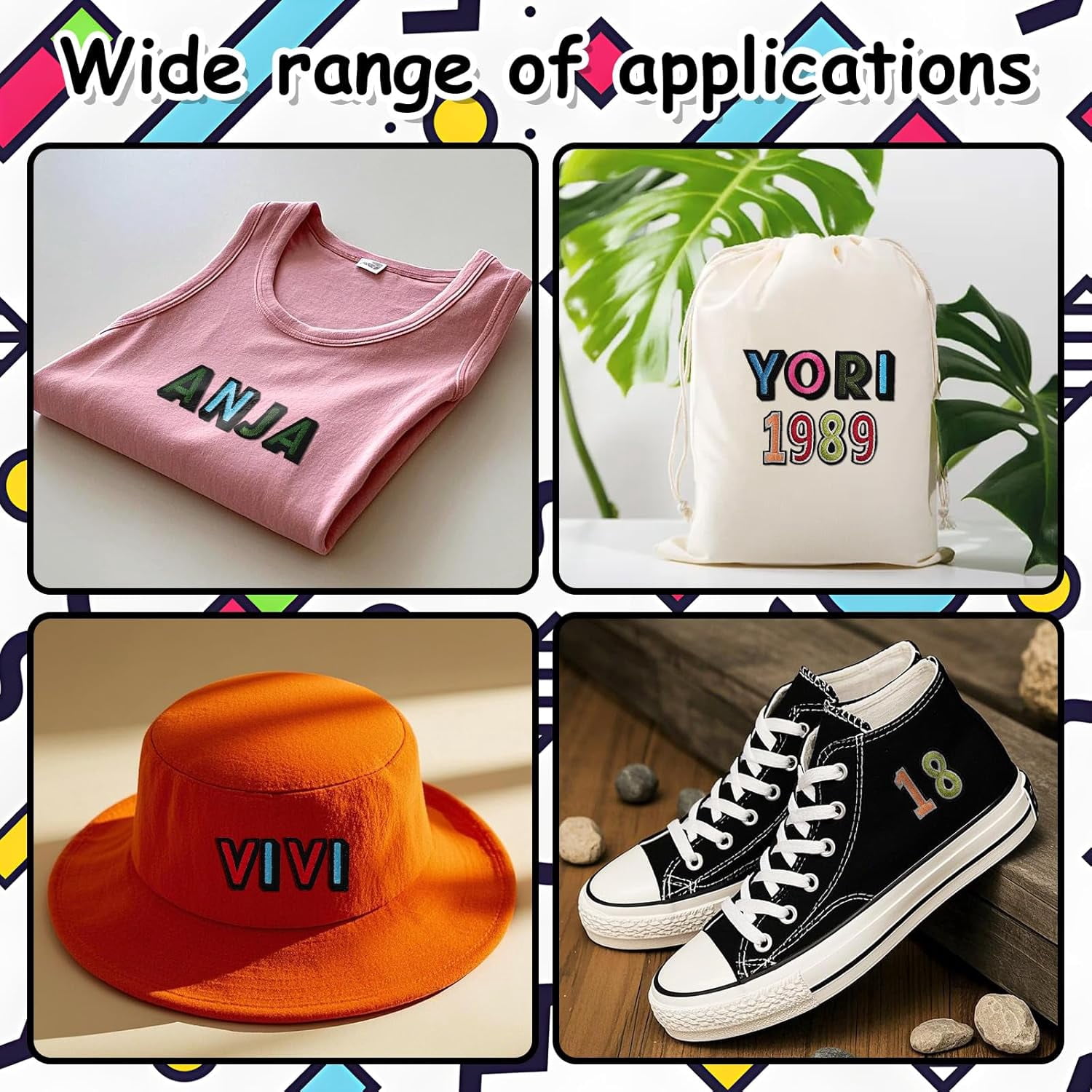 108Pcs Iron on Letters for Fabric, Letters Patches A-Z, Embroidered Number Patches 0-9, Iron on/Sew on Alphabet Patch for Clothes, Hat, Socks, Jeans
