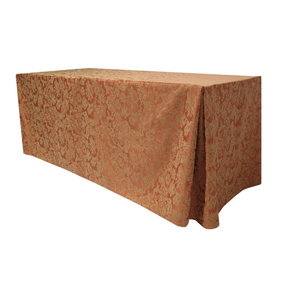 Ultimate Textile Miranda 4 ft. Damask Fitted Tablecloth (30"W x 48"L x 36"H) Sienna Burnt Orange