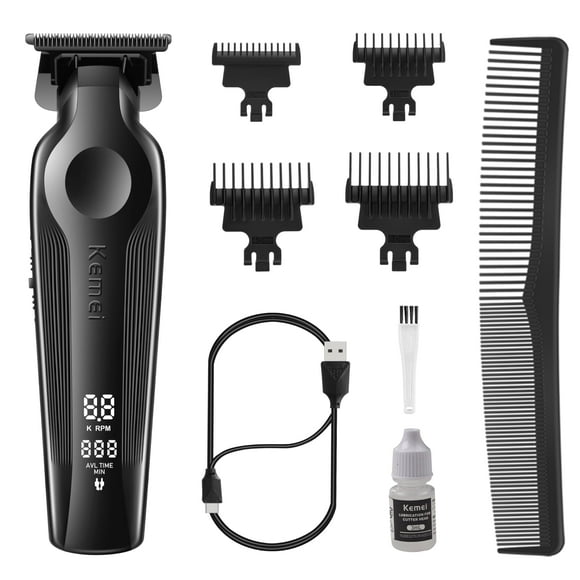 Cortadora de pelo KEMEI 264 Zero Gapped inalámbrica con cuchilla en T, color negro