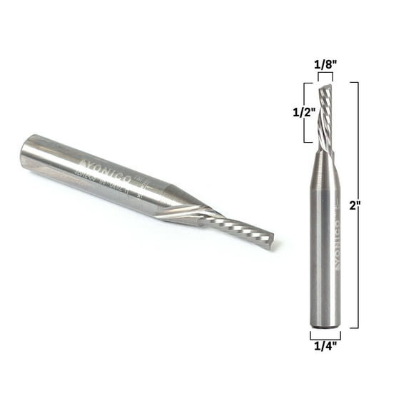 1/8" Diameter O Flute Downcut Spiral End Mill CNC Router Bit - 1/4" Shank - Yonico 32012-SC