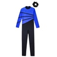 thumbnail image 6 of Kaerm 2 Pcs Gymnastic Ice Skating Outfit for Girls Mock Neck Jumpsuit Dance Bodysuit with Hair Tie Blue&Black 14, 6 of 7