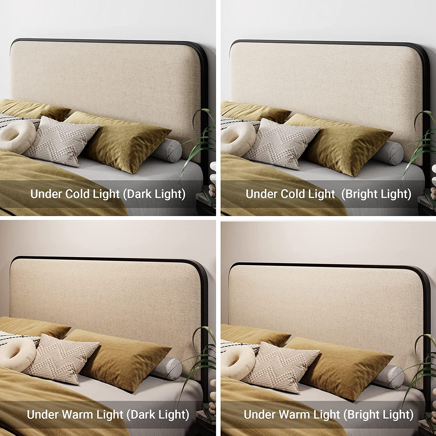 Allewie Queen Size Metal Platform Bed Frame with Curved Upholstered Headboard and Footboard, Beige