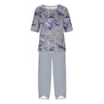 thumbnail image 4 of Nrmvnmi Women's Summer 2 Piece Outfits Casual Floral Prints Short Sleeve Pajama Tops Wide Leg Pants Lounge Sets Tracksuits Mothers Day Gifts, 4 of 5