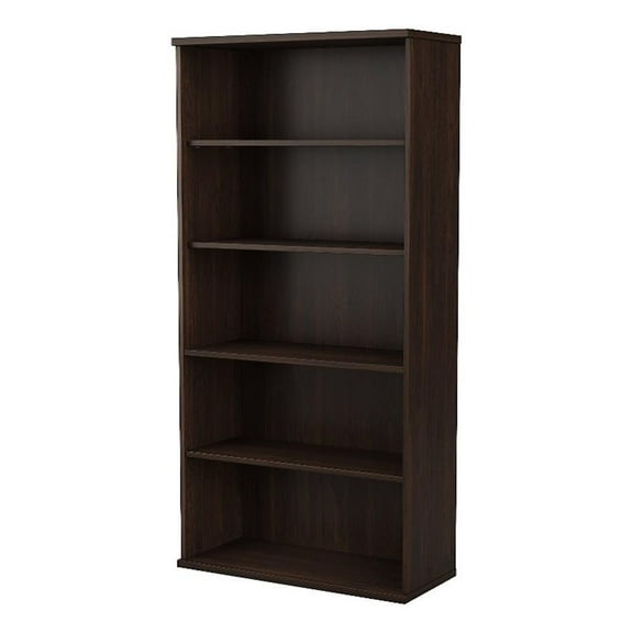 Maklaine Engineered Wood Tall 5 Shelf Bookcase in Black Walnut