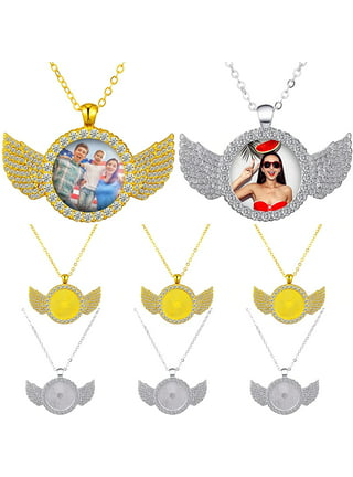 New!! Favor Sublimation Necklace Blank with Chain Open Close Photo Wings Women Accessories Heat Transfer Blank Pendant Metal Sales Jewelry NEC