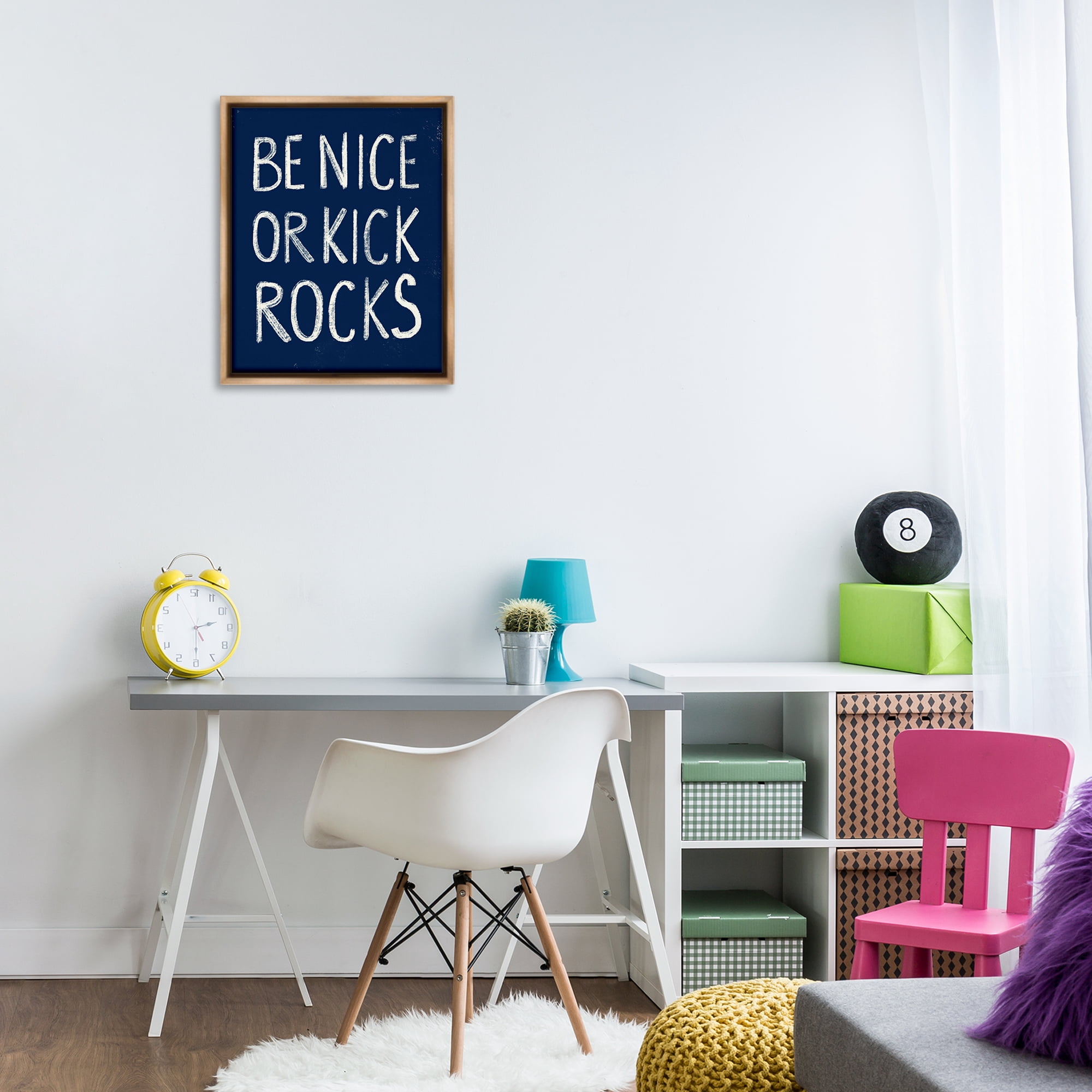 Stupell Industries Be Nice or Kick Rocks Text & Numbers Painting Brown Floater Framed Canvas Art Print Wall Art, 17 x 21