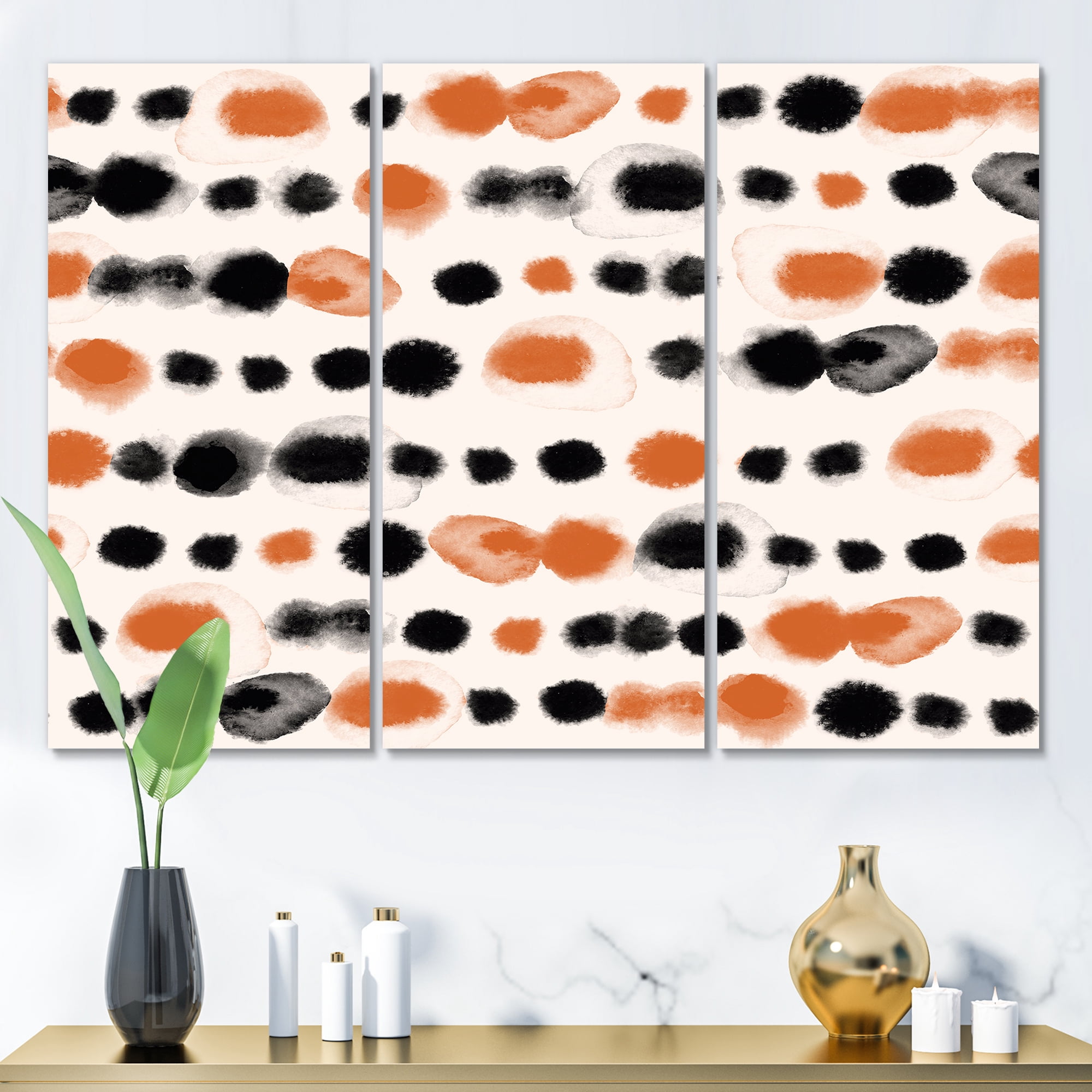 Designart ' Orange and Black Polka Dots ' Modern Canvas Wall Art Print
