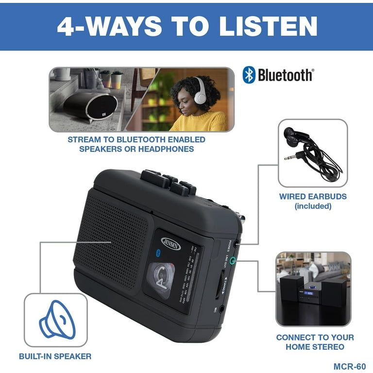 Jensen, Portable AM/FM Radio, MCR-60, Black with Bluetooth