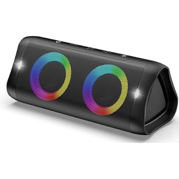 wonima44 Portable Bluetooth Speaker with Lights, 30W Stereo Sound, Bass Boost, IPX5 Waterproof, 20H Playtime, Built-in Mic, Speakers Bluetooth Wireless for Home, Party, Outdoor, Travel(Black)