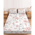 thumbnail image 2 of Full Size Fitted Sheet Set - Pink Rose 3 Piece Bedding Sets 16" Deep Pocket Fitted Sheet with 2 Pillowcases Modern Simple Romantic Flowers Floral Leaves Brushed Microfiber Hotel Luxury Bed Sheets, 2 of 9