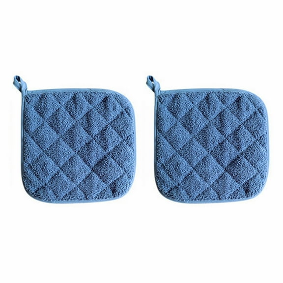 2PC Kitchen Pot Holders Set Heat Resistant Pure Cotton Potholders Kit Trivets Large Coasters Hot Pads Pot Holders for Everyday Cooking and Baking by 7.1 x 7.1 Inch(Blue)