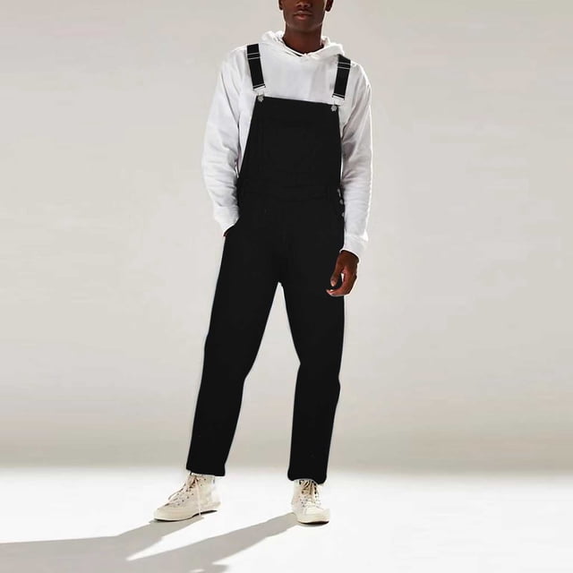 Dvkptbk Overalls For Men Fshion Chest Pocket Washed Denim Bib Long Pants Causal Solid Color Sleeveless Overalls