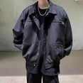 thumbnail image 5 of Chaqueta bomber de solapa de moda coreana para hombre, diseño de bolsillo con cremallera, chaqueta corta universitaria de un solo pecho, abrigo holgado informal vintage, 5 of 5