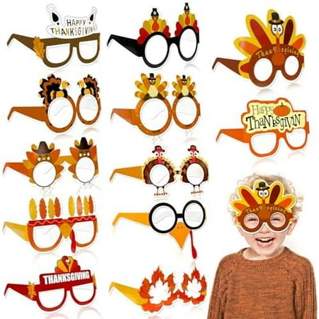12 Pcs Thanksgiving Turkey Glasses, 12 Styles Turkey Maple Leaves Pumpkin Eyewear Photo Prop, Thanksgiving Eyeglasses Party Favors Accessories(One Size Fits All)