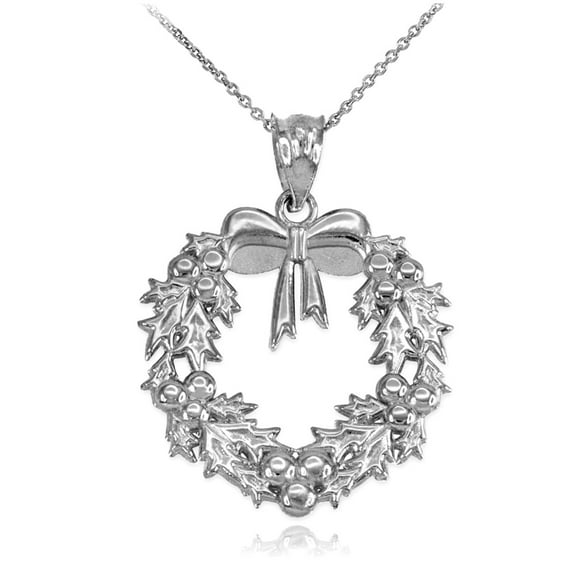 .925 Sterling Silver Christmas Wreath Pendant Necklace (Pendant Only)