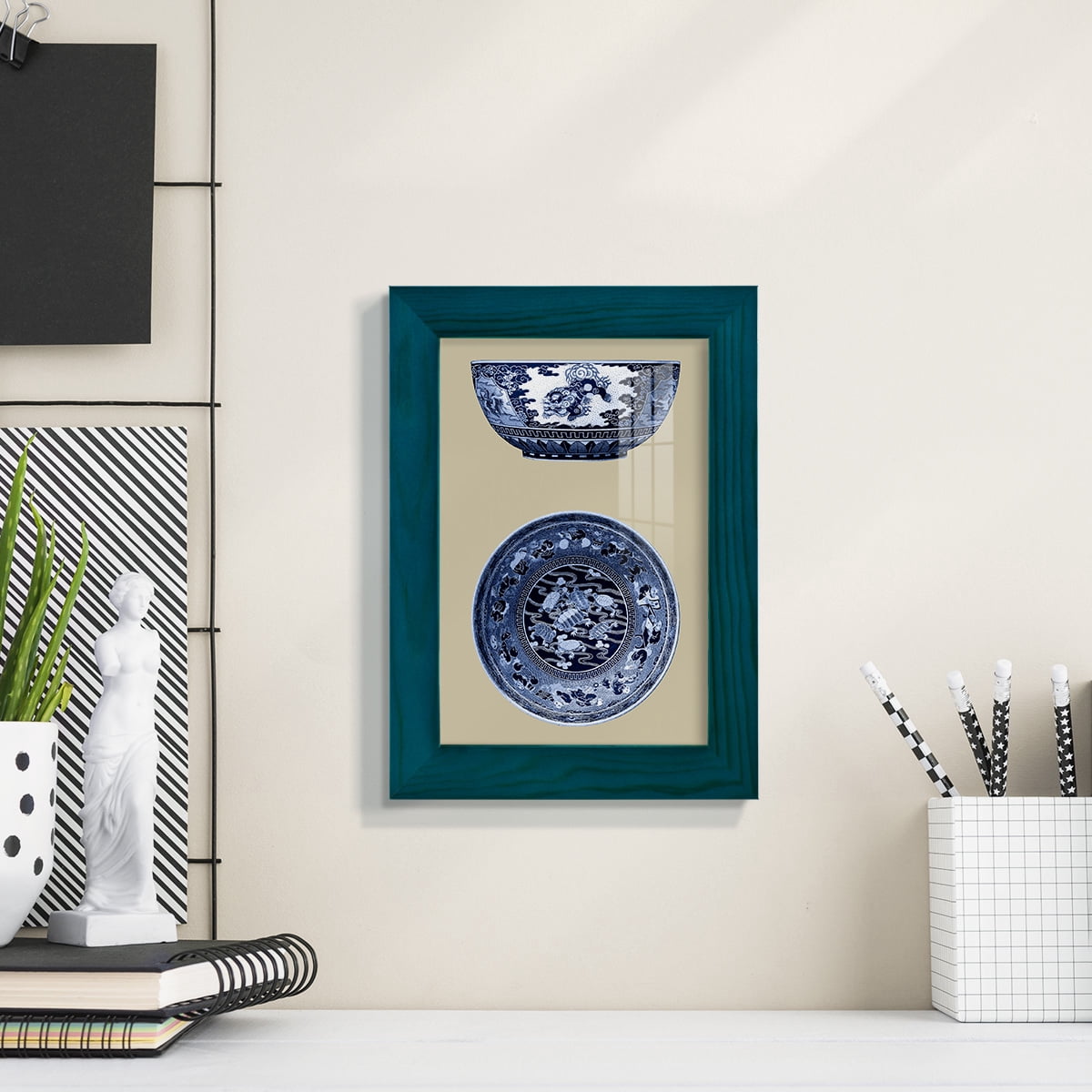 Porcelain in Blue and White I -Framed Print w/glass-Ocean Blue