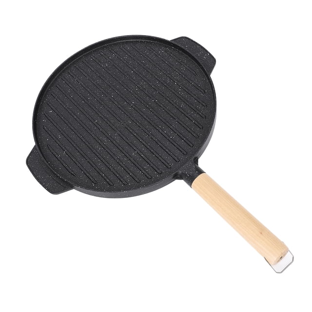 Poêle à Griller Barbecue, Design Double Face, Antiadhésive, Répartition Uniforme de la Chaleur, Gril Portable Extérieur en Bois Composite