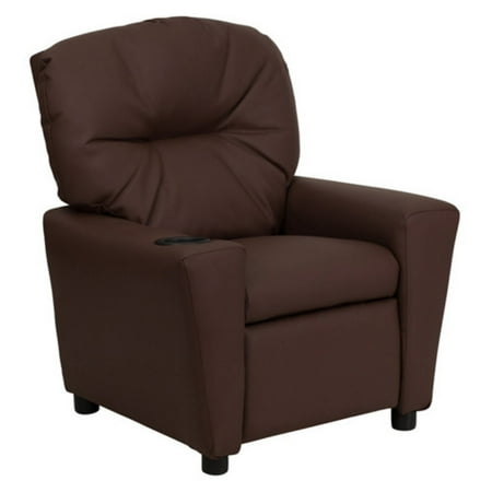 Flash Furniture Leather Kids Recliner with Cup Holder - Brown