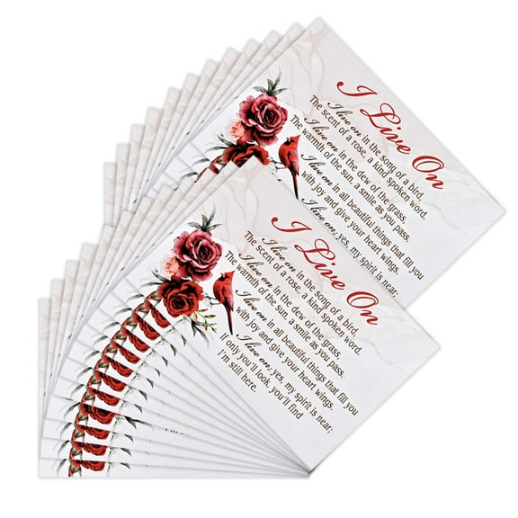 Dicksons Cardinal Roses - I Live On, White/Red 3 x 2 Inch Paper Itty Bitty Blessings Pocketcard, Pack of 24