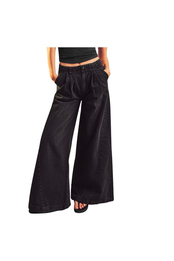 Women's Sports Jogger Lightweight Long Pants Plain Color Denim Pants Fashion Summer Clothes Slim Vintage Denim Pants Elastic High Waist Black S
