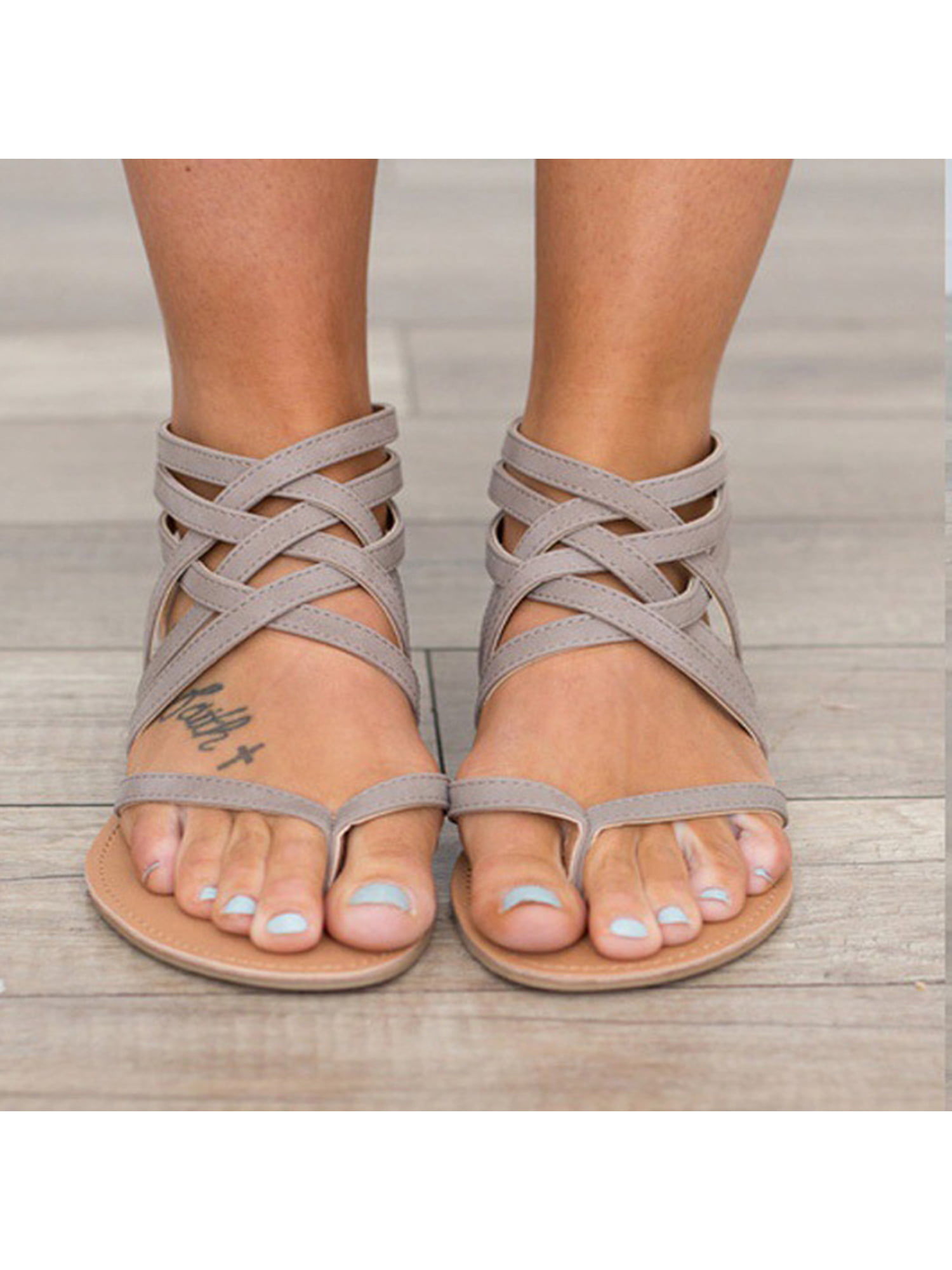 Women's Flat Sandals Multi-strap Ankle Y-strap Thong Flip Flops Gladiator Zip 