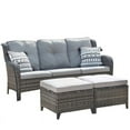 thumbnail image 3 of PARKWELL 3-Piece Patio Conversation Set,Cushioned Sofa with Ottomans,Outdoor Furniture Sets,Gray Wicker and Gray Cushion, 3 of 10