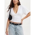 thumbnail image 6 of Gynyvoja Womens Crop Tops Summer Basic Tees V Neck T Shirts Casual Short Sleeve Cropped Top White M, 6 of 9