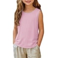 thumbnail image 2 of hengsof Girls Tank Tops Fashion Striped Print Sleeveless Shirts Basic Crew Neck Tees Summer Casual Top for Kids, 2 of 8