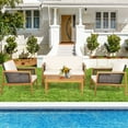 thumbnail image 1 of Gymax 4PCS Patio Acacia Wood Furniture Set PE Rattan Conversation Set w/ Off White Cushions, 1 of 10