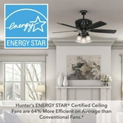 Hunter 54 inch Indoor Ceiling Fan with LED Lights and Remote Control - Standard Mount Black Ceiling Fan, 5 Blades, For Bedroom, Living Room, or Kitchen, Quiet - Promenade 59545, Gloss Black