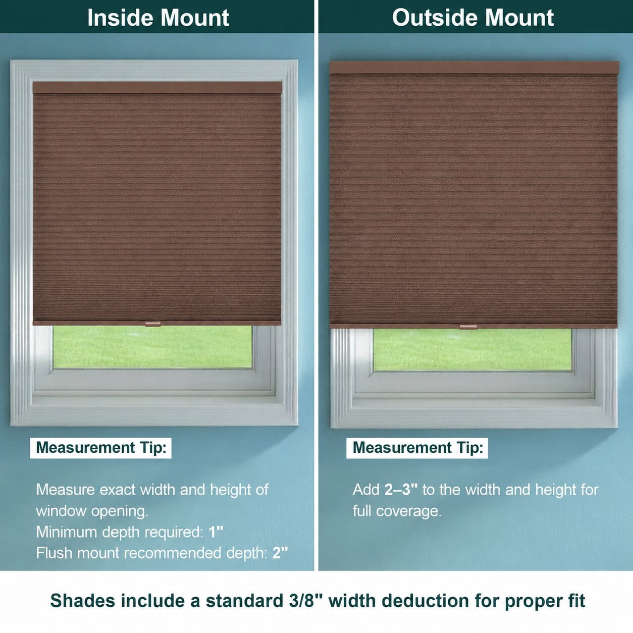 Chicology 24"W X 72"H Cordless Double Cell Cellular Shades Light Filtering Mocha