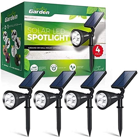 Signature Garden 4-Pack LED Solar Spotlights – Super Bright, No-Wire Install, Ground Or Wall Mount, Auto On/Off, Weatherproof