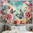 thumbnail image 2 of PIKWEEK Flower Tapestry Chinese Rose Butterfly Colorful Wall Tapestry Vintage Herbs Tapestry Psychedelic Multicolor  for College Living Room Dorm Room Decoration Wall SIGE173 Painting, 2 of 6