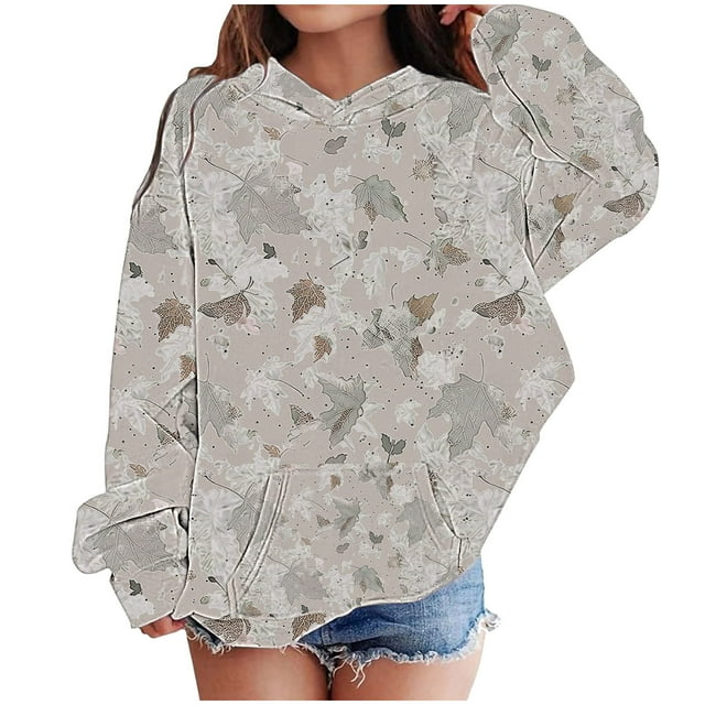 COM1950s Blouse pour Filles, Garçons et Filles Imprimé Feuille Sweat à Capuche Manches Longues pour Enfants