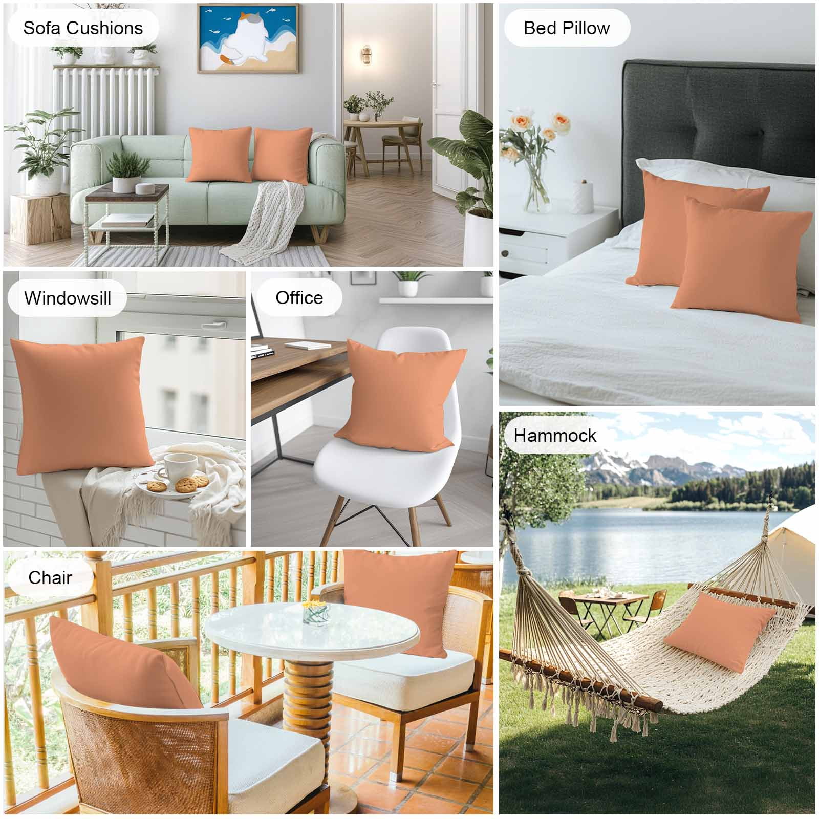 Outdoor Waterproof Throw Pillow Covers Set of 2 Solid Color Decorative Pillowcases Square Outdoor Pillows Cushion Case 18x18 Inch Orange Patio Pillows for Couch Sofa Bed Garden