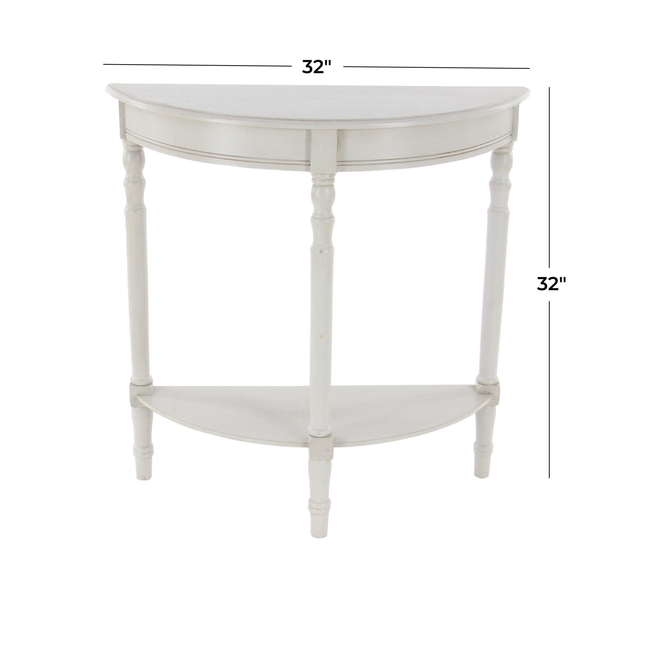 DecMode Cream Traditional Half Moon Shape Wood Console Table, 32"W x 32"H