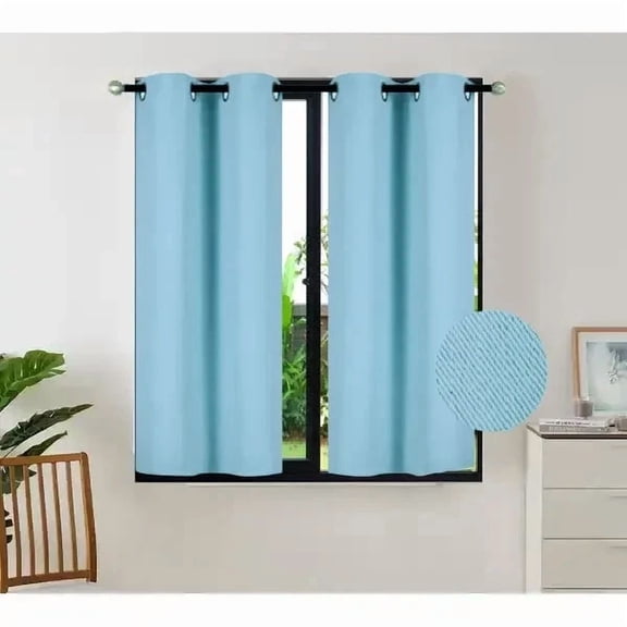 Gorgeous Home Linen Thermal Grommet Light Blue Short Window Panels 28" Wide Curtain Unlined Blackout 54" Long 2pc