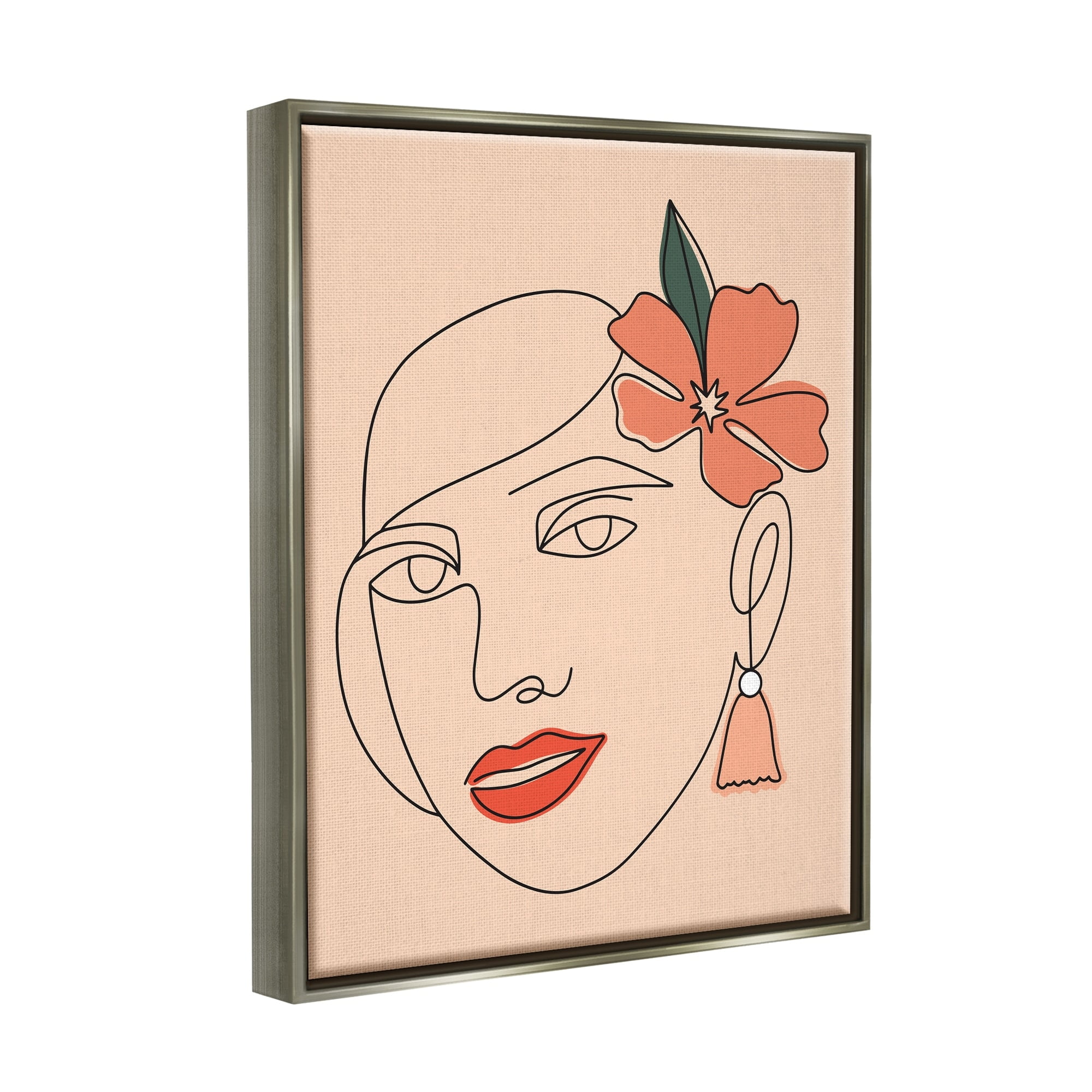 Stupell Industries Abstract Line Doodle Woman Lipstick Flower Blossom Graphic Art Luster Gray Floating Framed Canvas Print Wall Art, Design by Hey Bre! Creative Studio