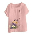 thumbnail image 4 of Inverlee Women's Cotton Linen Floral Print Plus Size Shirts Casual Versatile Relax Fit Short Sleeve Beach Tops Trendy Baggy Breathable Lightweight Blouse Tees with Button Decoration, 4 of 4