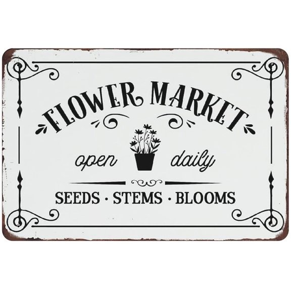 Metal Tin Sign Market Fresh Flowers Tin Sign Metal Aluminum Sign Vintage Wall Decor Retro Poster for Bars Restaurants Cafes Pubs Home Decoration 8"x12"