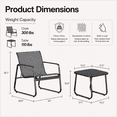 thumbnail image 2 of 3 Pieces Patio Outdoor Conversation Set with Coffee Table, Textilene Chair with glass table, Gray, 2 of 8