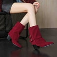 thumbnail image 7 of UngA Wide Calf Western Boots Woman Mid Calf Boots for Women Block Heel Womenâs Tall Boots Square Toe Comfortable Casual Boots Low Heel Red,6.5, 7 of 7