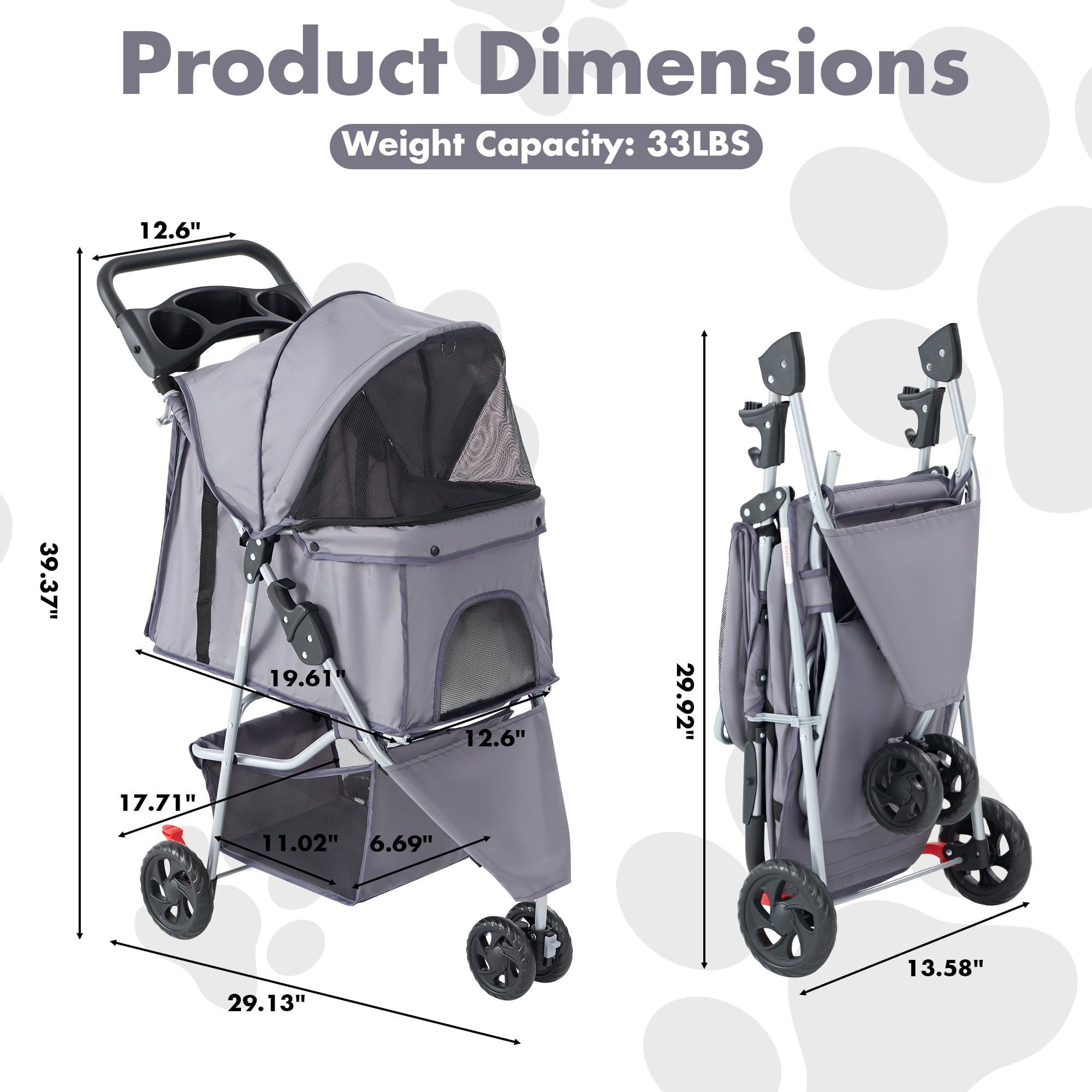 Gianna 3-Wheel Pet Stroller for Dogs, Jogging Stroller with Breathable Mesh Window, Large Storage Basket and Cup Holder