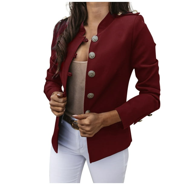 Womens Coats And Jackets Clearance Women's Solid Color Long-Sleeved  Slim-Breasted Small Suit Short Coat Top Red M JCO 