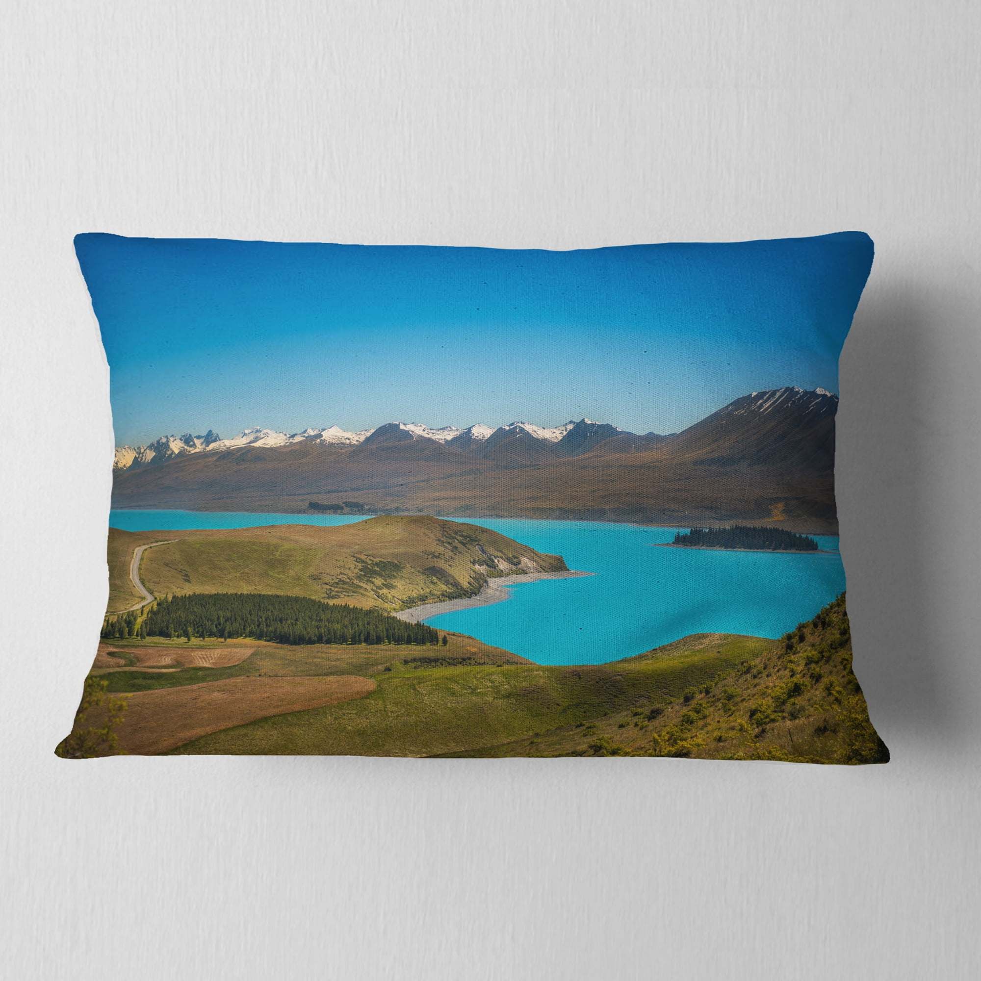 Designart Fantastic Calm Landscape of New Zealand - Landscape Printed Throw Pillow - 12x20