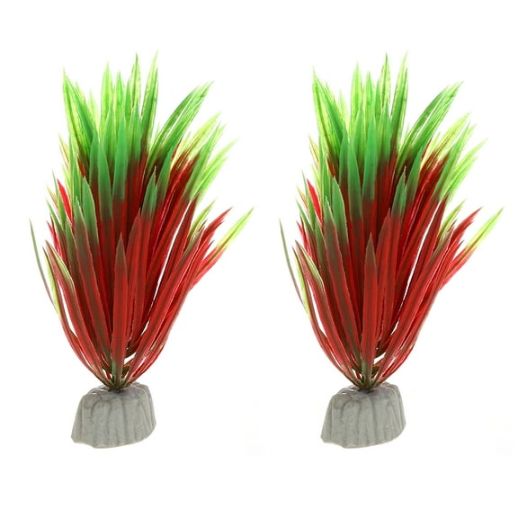 Unique Bargains 2 Pcs Aquarium Plants Decorations Artificial Aquatic Plant Green Red 5.12"