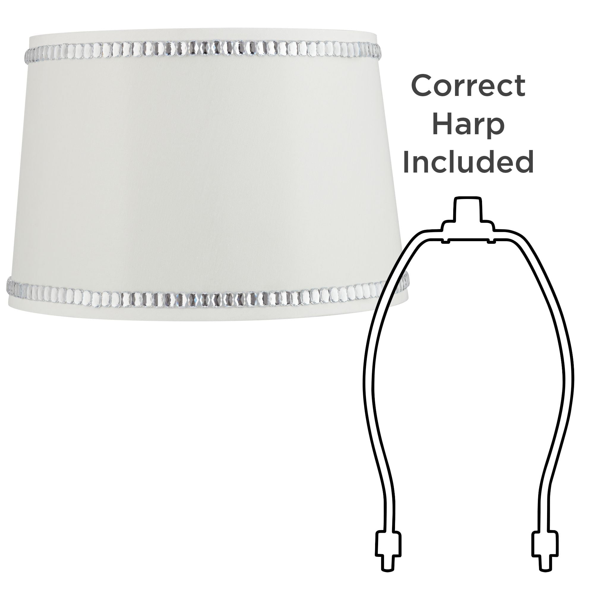 Springcrest White Medium Drum Lamp Shade with Crystal Trim 13" Top x 15" Bottom x 10" High x 10" Slant (Spider) Replacement