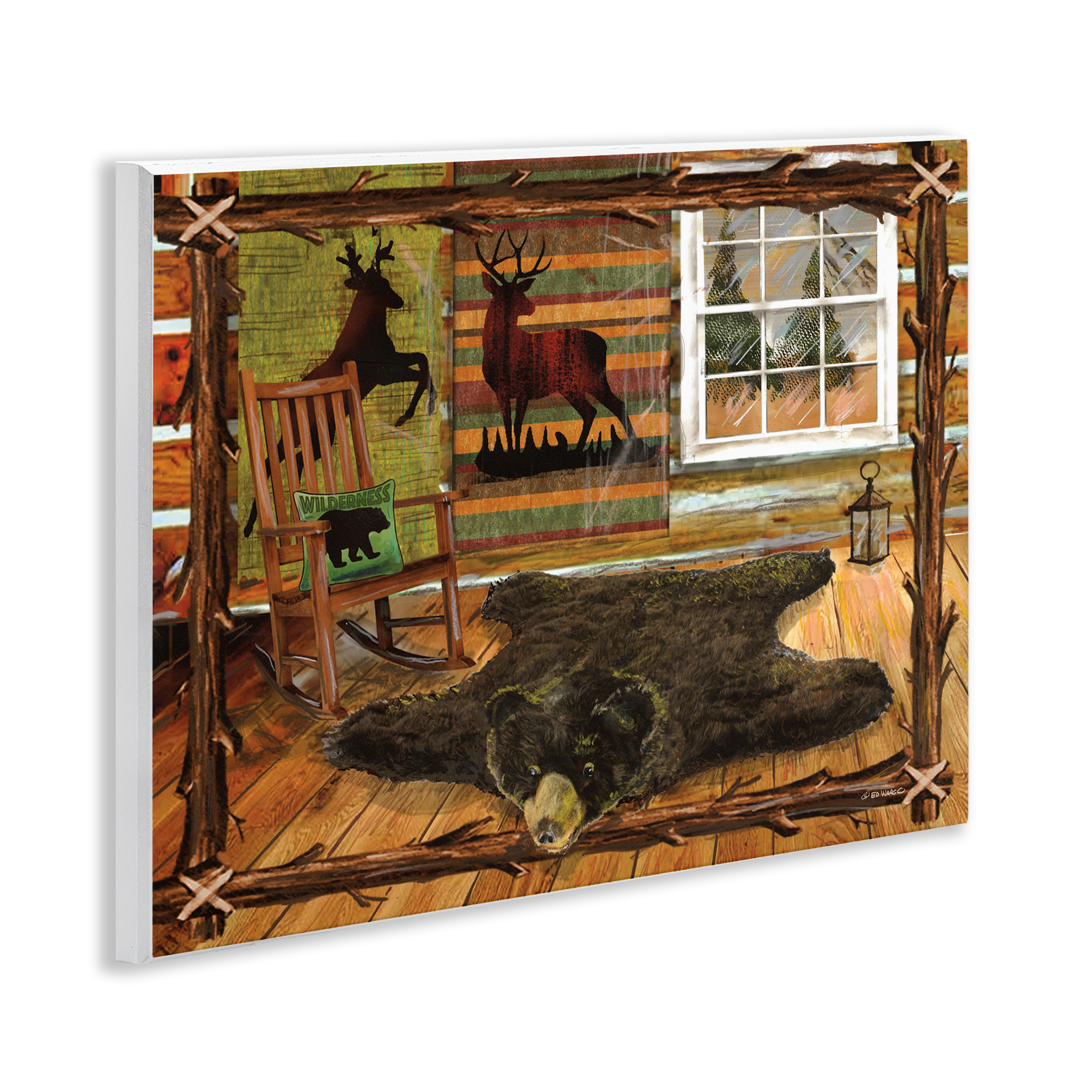 Stupell Industries Rustic Cabin with Border Animals & Insects Painting Unframed Art Print Wall Art, 14 x 11