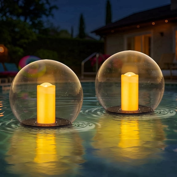 NiceBuy 2-Pack 7.4" Waterproof Solar Floating Pool Lights with Flameless LED Candles for Patio Yard Garden Lawn Decks